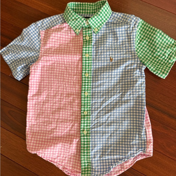 Ralph Lauren Boys Shirt SZ 8 Green Blue Pink Gingham Check Preppy  Short Sleeve - Picture 3 of 6
